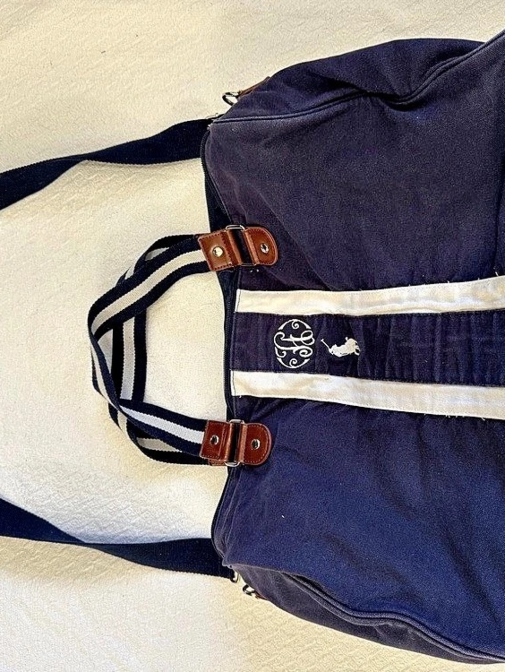 Polo Ralph Lauren Canvas Duffel Bag Striped Tote in Blue & Brown